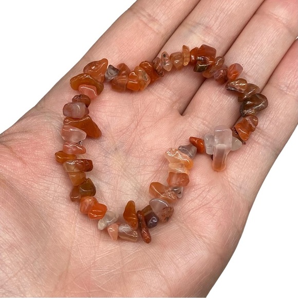 Carnelian Gemstone Chips Beaded Stretch Bracelet Stone Boho Beads Orange Beads - Picture 3 of 4